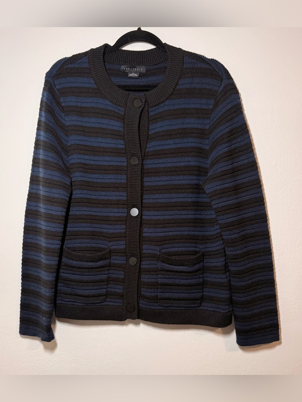 Sanctuary Cardigan black blue casual cozy pockets size Xl